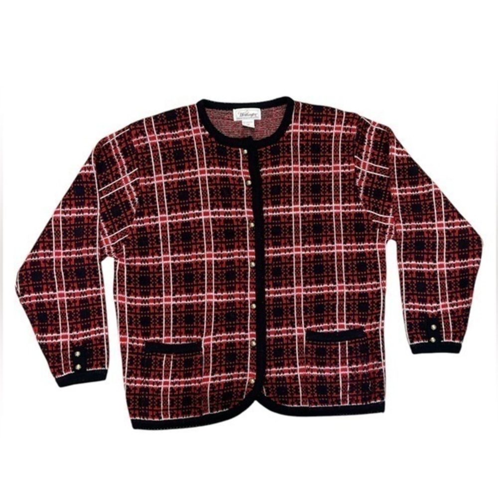 Worthington Vintage Plaid Cardigan With Gold Buttons and Shoulder Pads